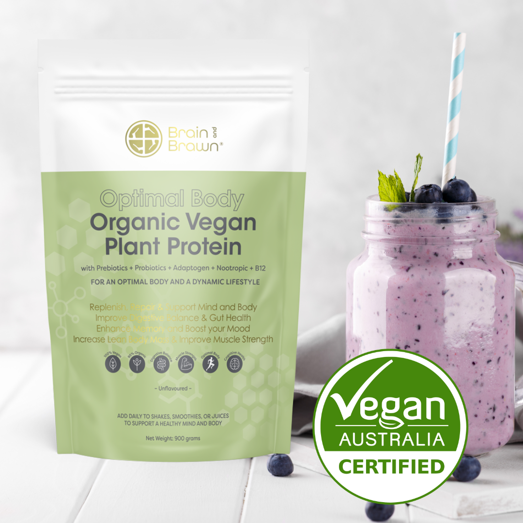 Brain and Brawn Vegan Protein with probiotics & prebiotics vegan Australia certified