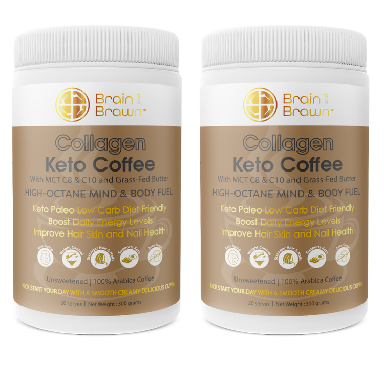 2 x Collagen Keto Coffee - with MCT C8 & C10 and Grass-Fed Butter - Brain and Brawn