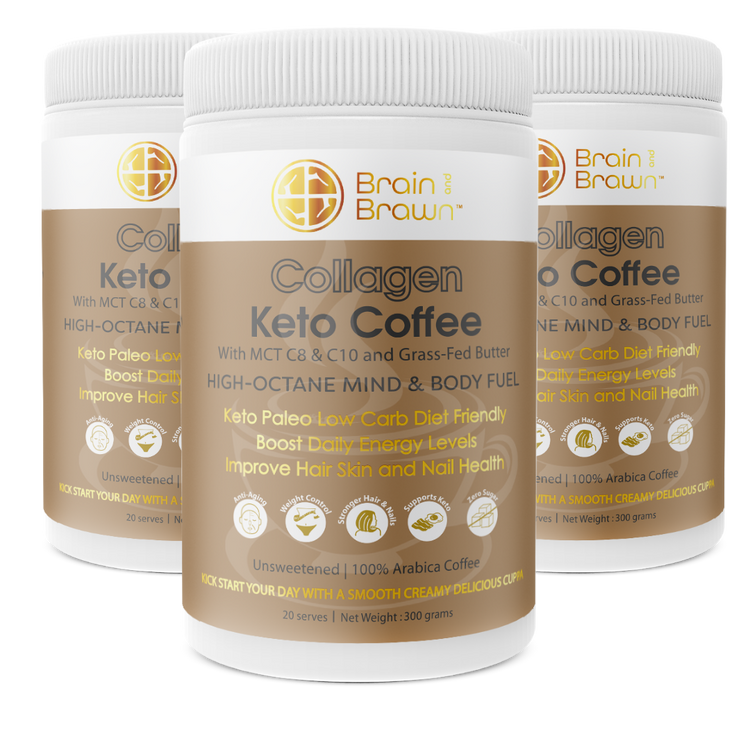 3 x Collagen Keto Coffee - with MCT C8 & C10 and Grass-Fed Butter - Brain and Brawn
