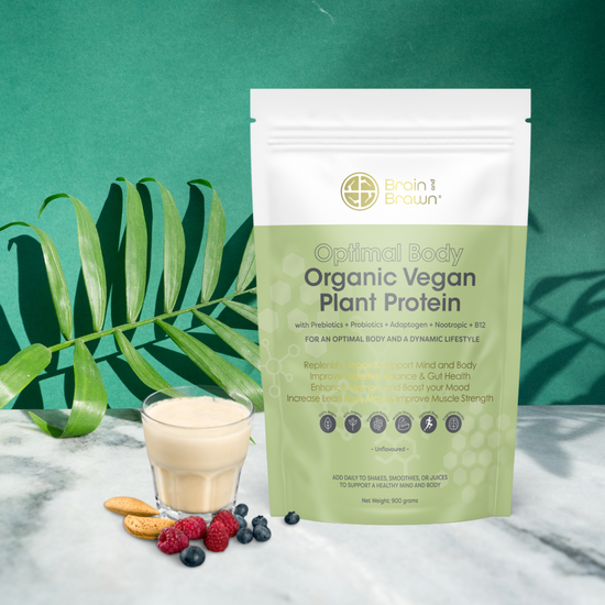 Organic Vegan Plant Proteins + Prebiotics & Probiotics + Adaptogen & Nootropic + B12