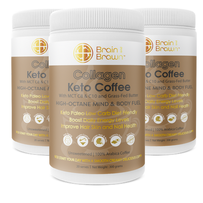 3 x Collagen Keto Coffee - with  MCT C8 & C10 and Grass-Fed Butter - Brain and Brawn