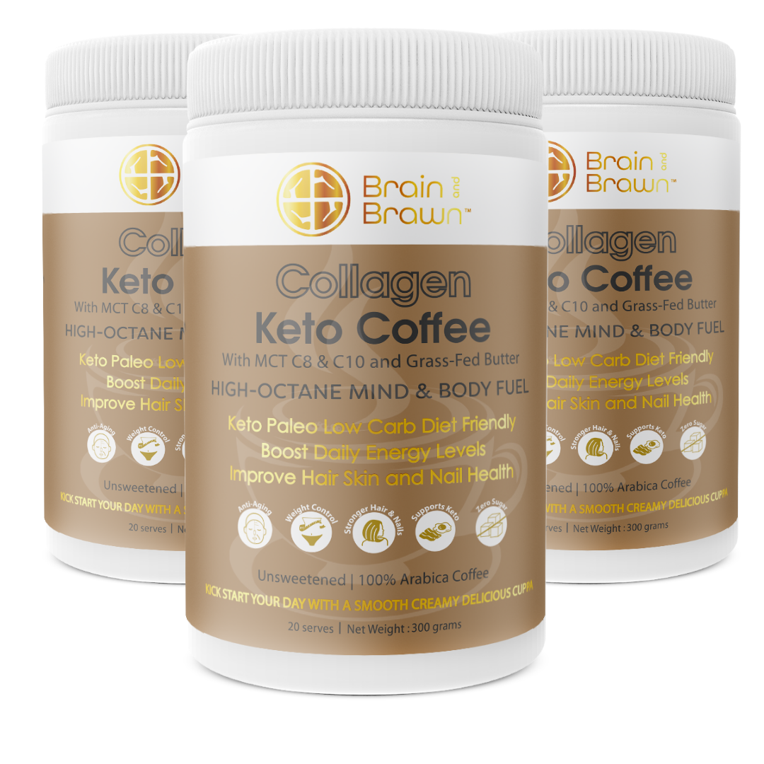 3 x Collagen Keto Coffee - with  MCT C8 & C10 and Grass-Fed Butter - Brain and Brawn