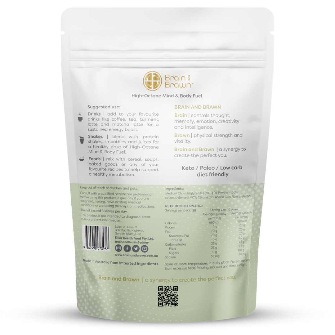 Vegan Keto MCT Oil Powder with Prebiotic Fibre - Brain and Brawn