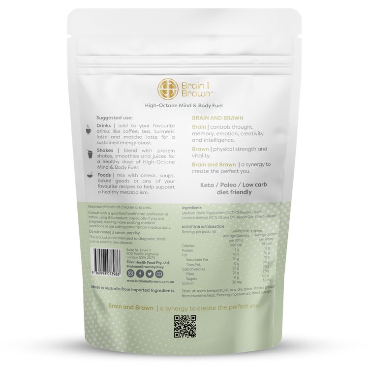 Vegan Keto MCT Oil Powder with Prebiotic Fibre - Brain and Brawn